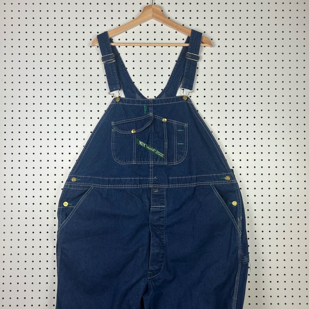 Key Imperial Blue Denim Bib Overalls 46x26‎ Workwear Cotton Farmer Work Wear 90s